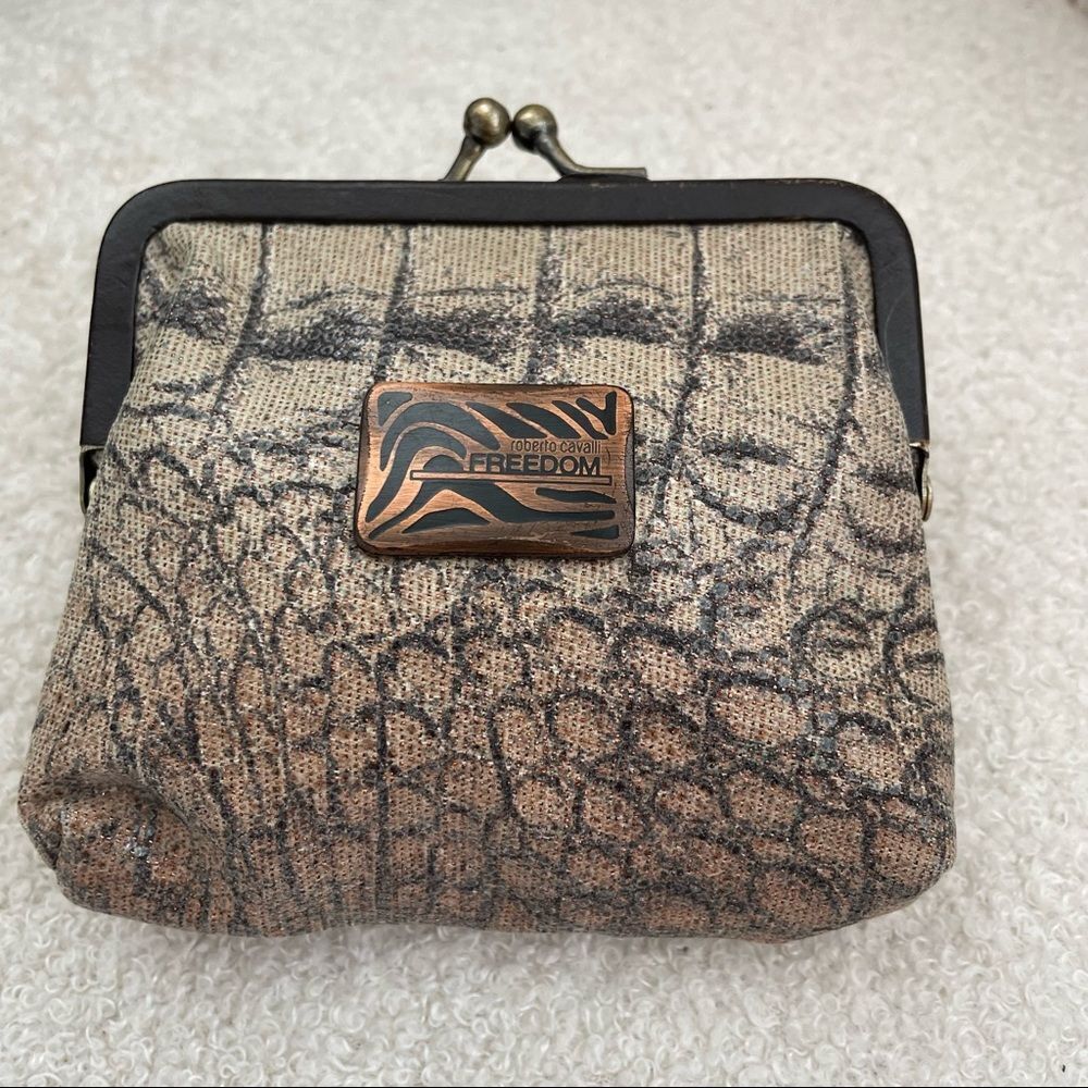 Roberto Cavalli Animal Print Coin Purse Clamshell Opening Kiss Lock Closure